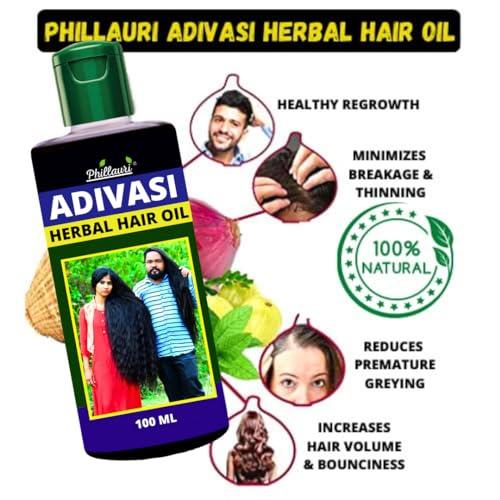 Phillauri Original Adivasi Herbal Hair Oil - 2 Pack for Hair Growth and Hair Fall Control, with 101 Rare Herbs, Unscented, 6.76 Fl Oz each, Unisex