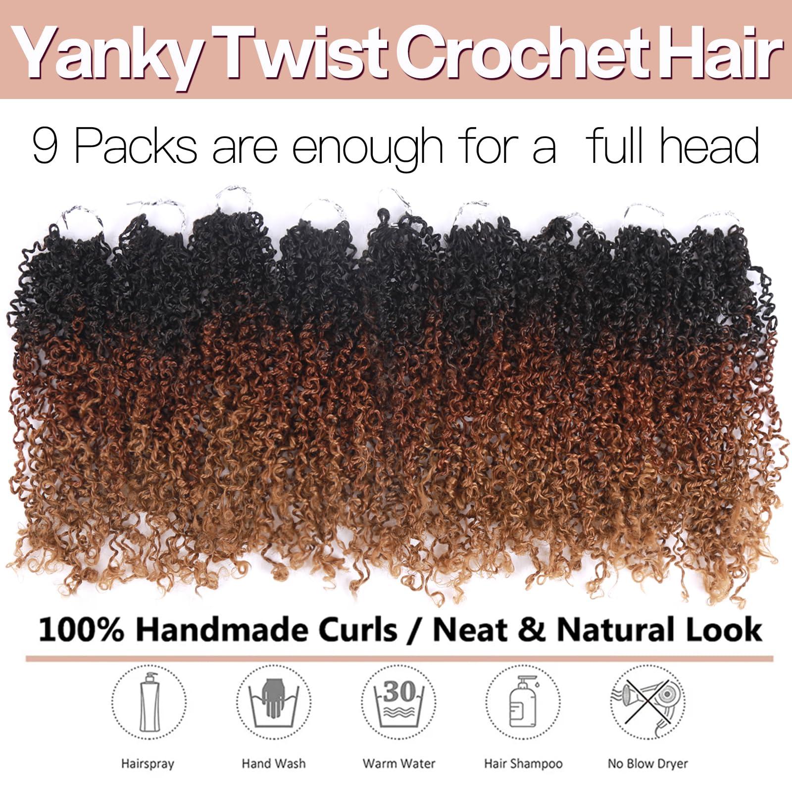 DWhair Yanky Twist Crochet Hair 12 Inch 9 Packs Small Passion Twist Crochet Hair Pre-Looped Senegalese Twist Braids Mini Spring Twist Crochet Ombre Brown to Blonde Synthetic Crochet Hair Extensions 1B/30/27