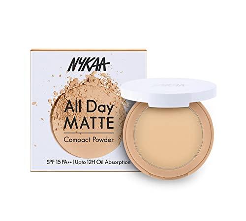 NYKAA Nykaa Cosmetics All Day Matte Compact Powder - Face Powder for Flawless Finish - Pressed Powder Infused with Vitamin E - 03 Beige - 0.28 oz