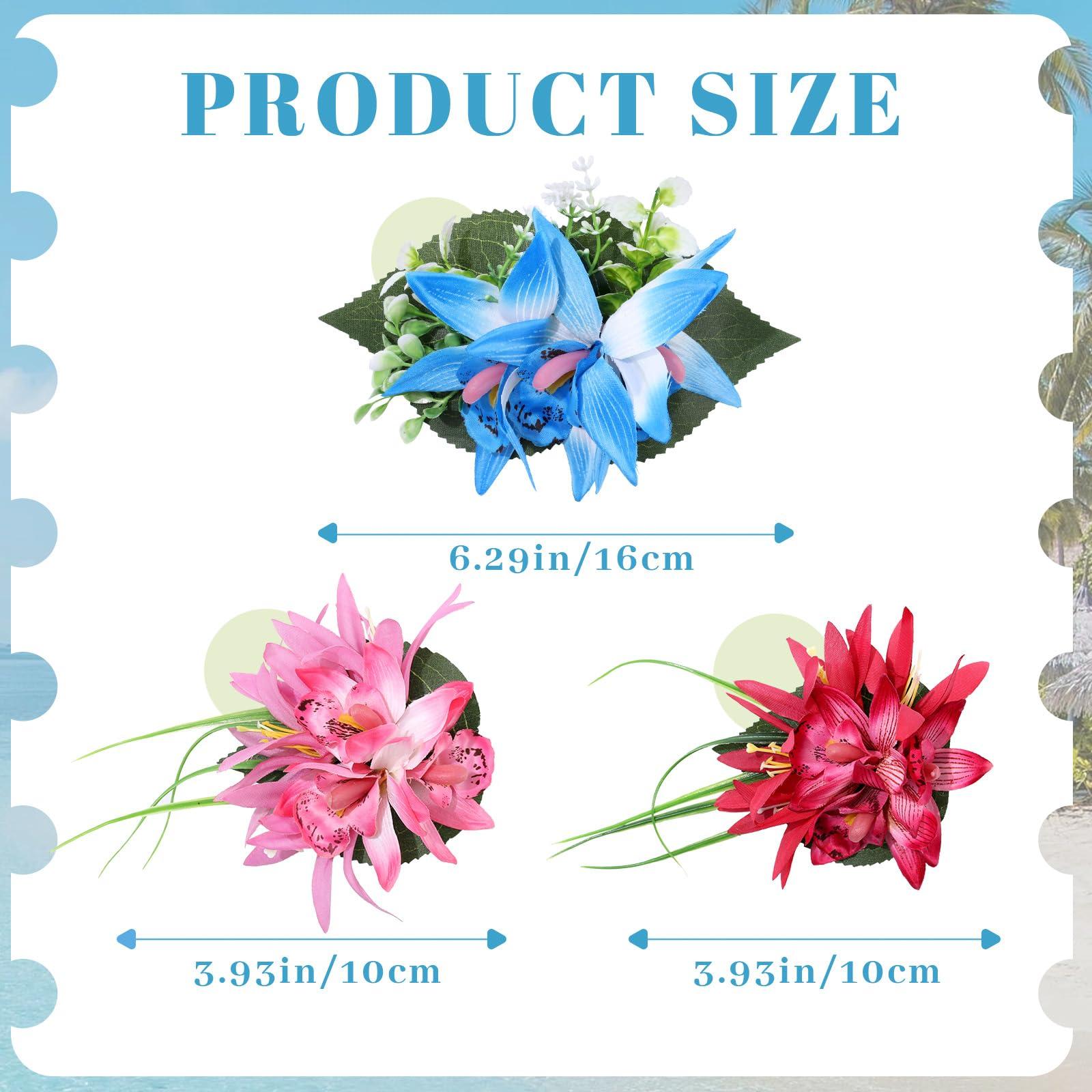 HAIMEIKANG HAIMEIKANG Hawaiian Flower Hair Clip - 3 Pieces Artificial Tropical Flower Hair Pins for Women in Blue, Rose Red, Pink - Hair Accessories for Wedding, Party, Daily Use