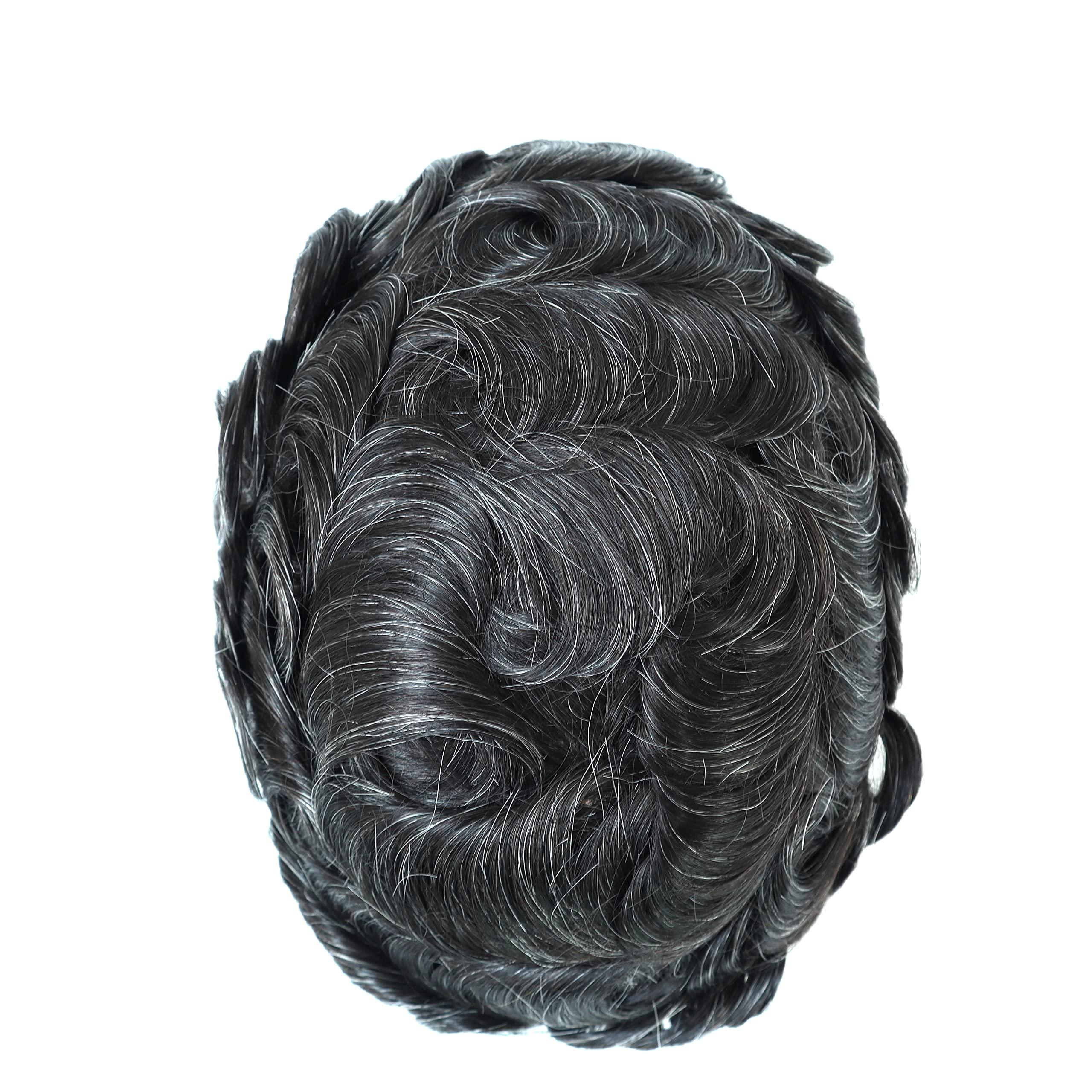 Hair Nature HAIR NATURE Men Toupee Hair Piece, Mens Wigs Human Hair Replacement Systems for Men Natural Real Hair Unit, Hair Style Medium Skin V-looped Scalloped Front Natural Hairline #1B20