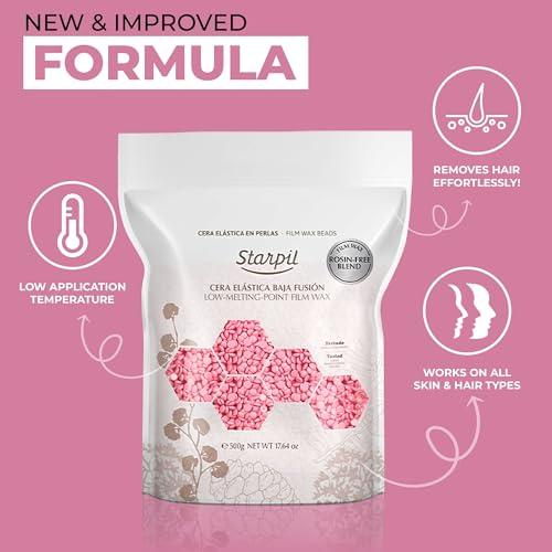 Starpil Starpil 500g/1.1 lb Rosin-Free Pink Hard Wax Beads - Painless Stripless Polymer Blend Bikini Wax for Face, Coarse Hair & Sensitive Skin