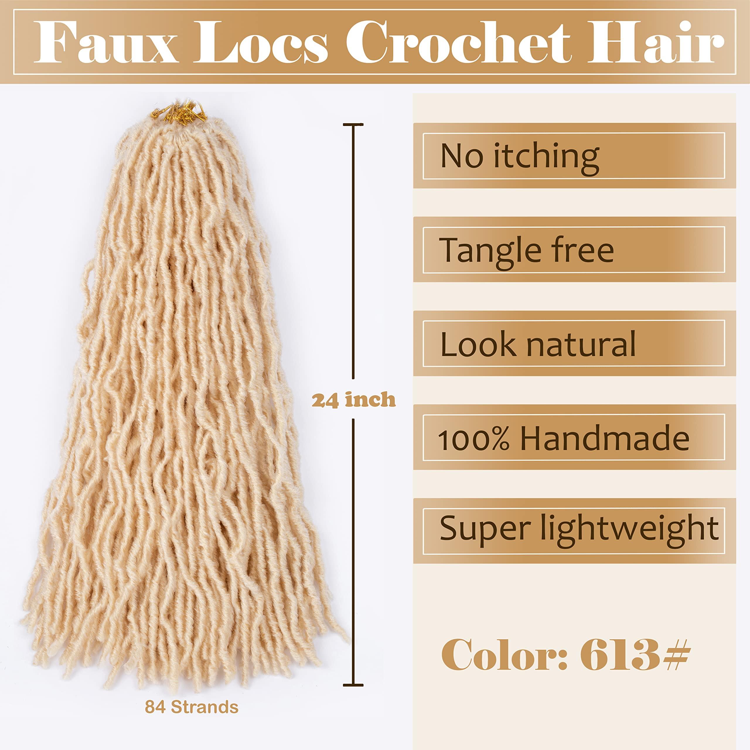 Love ORNAN Blonde Faux Locs Crochet Hair Soft Locs 24 inch 7 Packs Pre Looped Crochet Locs Goddess Locs Crochet Hair For Black Women Braiding Hair Extensions (24 Inch (Pack of 7), 613#)