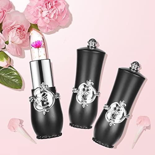 Sulily Sulily 6 Pcs Crystal Flower Jelly Lipstick Long Lasting Nutritious Lip Moisturizer Lip Gloss Balm, Lips Moisturizer Magic Color Change with Temperature Mood Lip Gloss(Black)