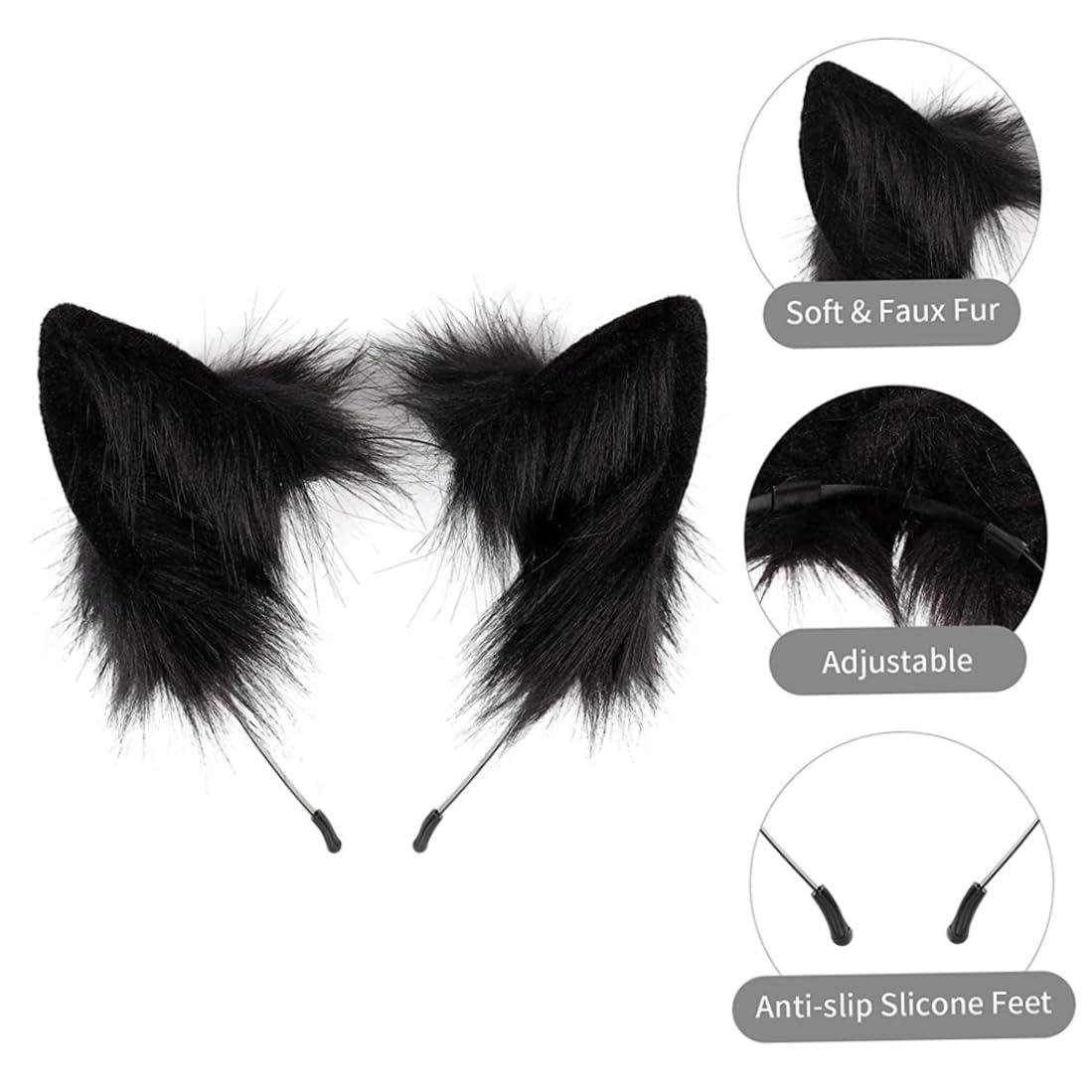 Gcroet Halloween Cat Ears Headband, Fashion Cat Ears Hair Hoop, Cute Cat Ears Hair Band for Women Girls Cat Cosplay Halloween Headwear Fancy Dress Party Black