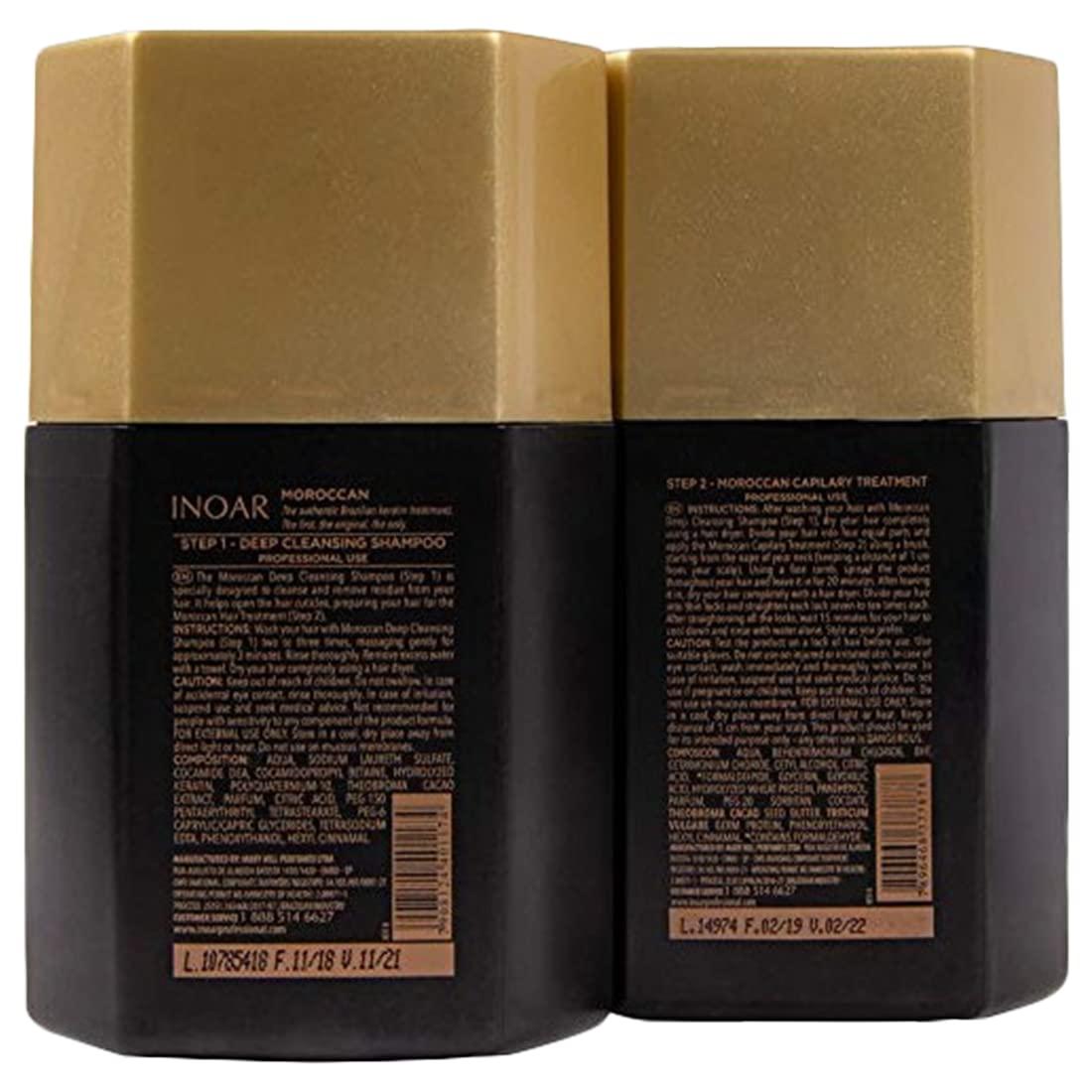 Inoar Inoar Moroccan Smoothing Treatment Set with Keratin - Deep Cleansing Shampoo, Keratin Treatment, Reduces Frizz, Straighten Hair Treatment, Vegan Hair Products for Men and Women (8.4 oz. each)