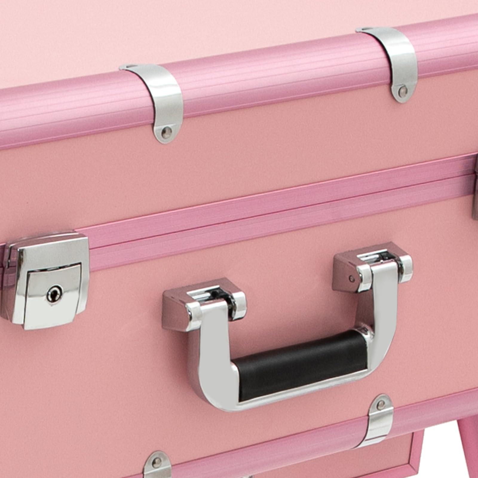 YIYIONCE YIYIONCE Trolley Makeup Train Case, Professional Makeup Case with LED Lights, Bluetooth & Wheels, Portable Rolling Makeup/Salon Station for Professional Use (Pink)| US STOCK