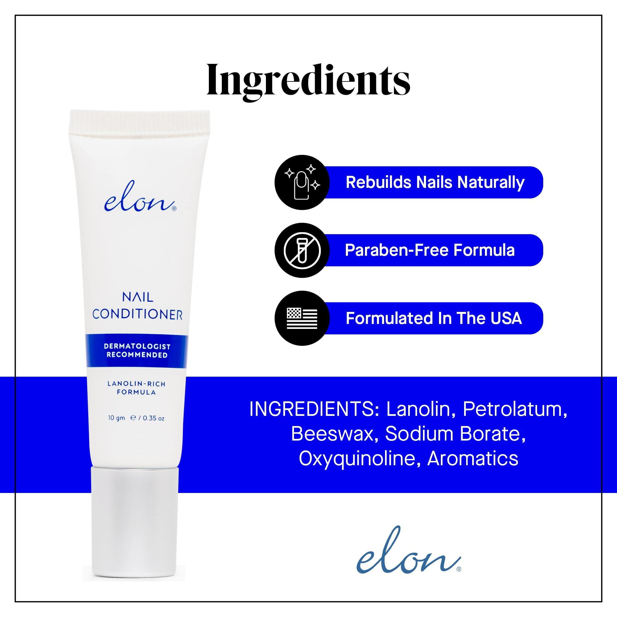 Elon Elon Lanolin-Rich Nail Conditioner, Strengthens Nails & Protects Cuticles, Recommended by Dermatologists & Podiatrists (10g tube)