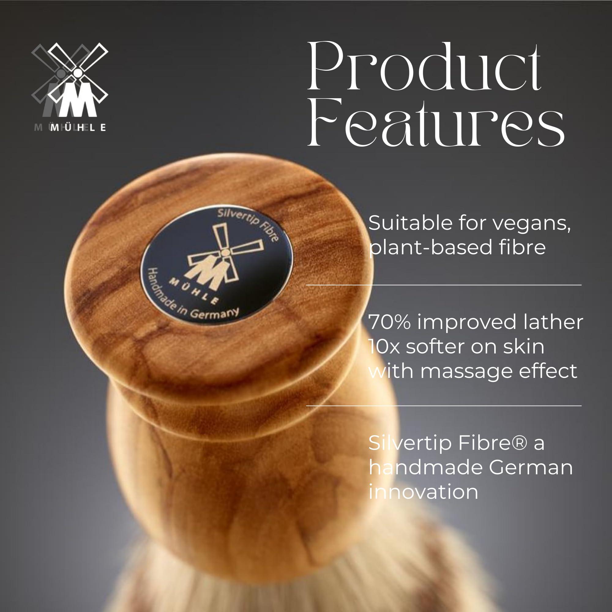 M MHLE MHLE Classic Olive Wood Small Silvertip Fiber Shaving Brush - Synthetic Luxury Shave Brush for Men, Rich Lather