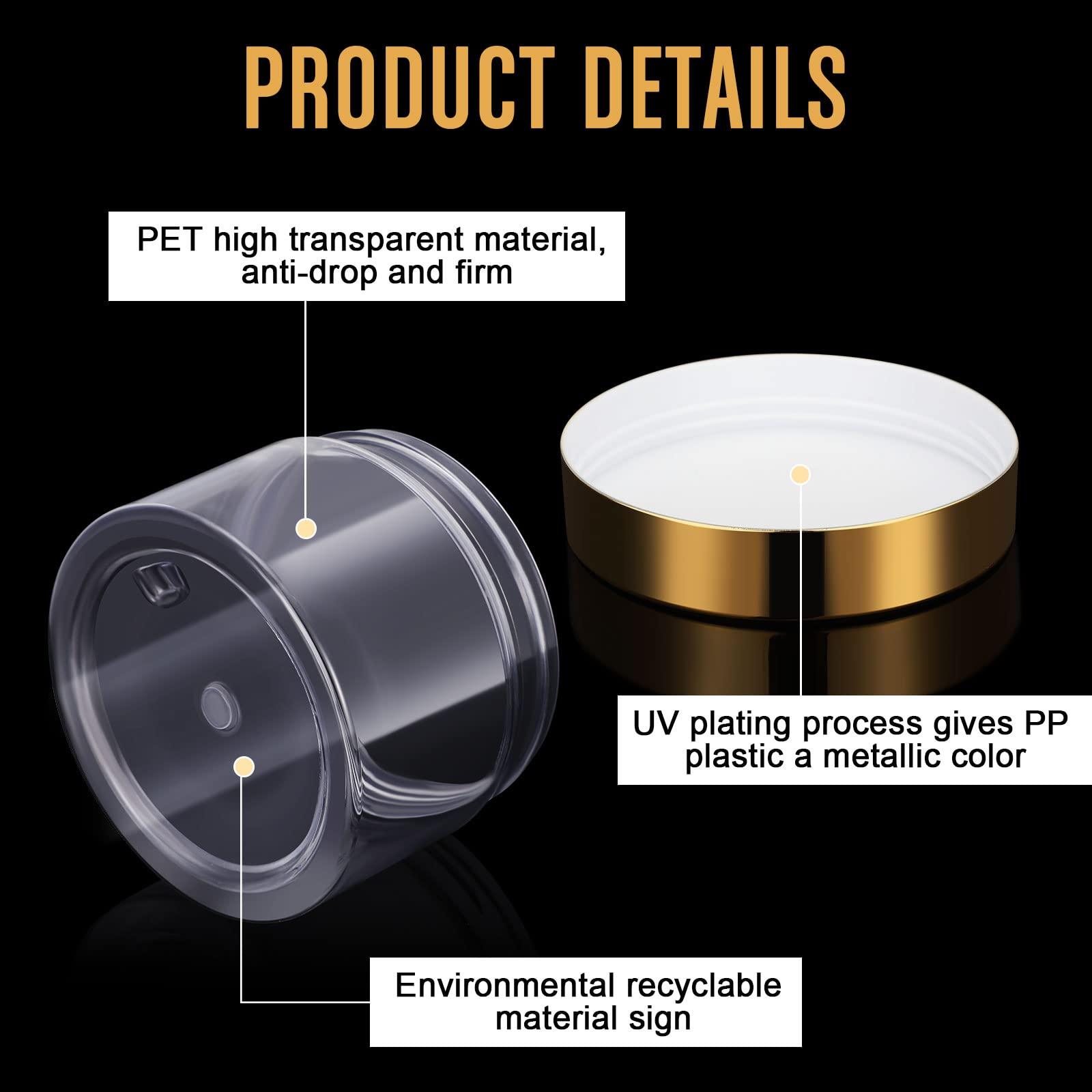 Patelai 4 Pieces Round Clear Wide-mouth Leak Proof Plastic Container Jars with Lids for Travel Storage Makeup Beauty Products Face Creams Oils Salves Ointments DIY Slime Making or Others (Gold, 4 Ounce)