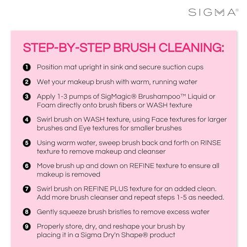 Sigma Beauty Sigma Beauty Makeup Brush Cleaner Mat  Sigma Spa Express Silicone Makeup Brush Cleaning Mat with Suction Cups for Cleaning Makeup Brushes, Compact Design Fit for Any Travel Makeup Kit (Pink)