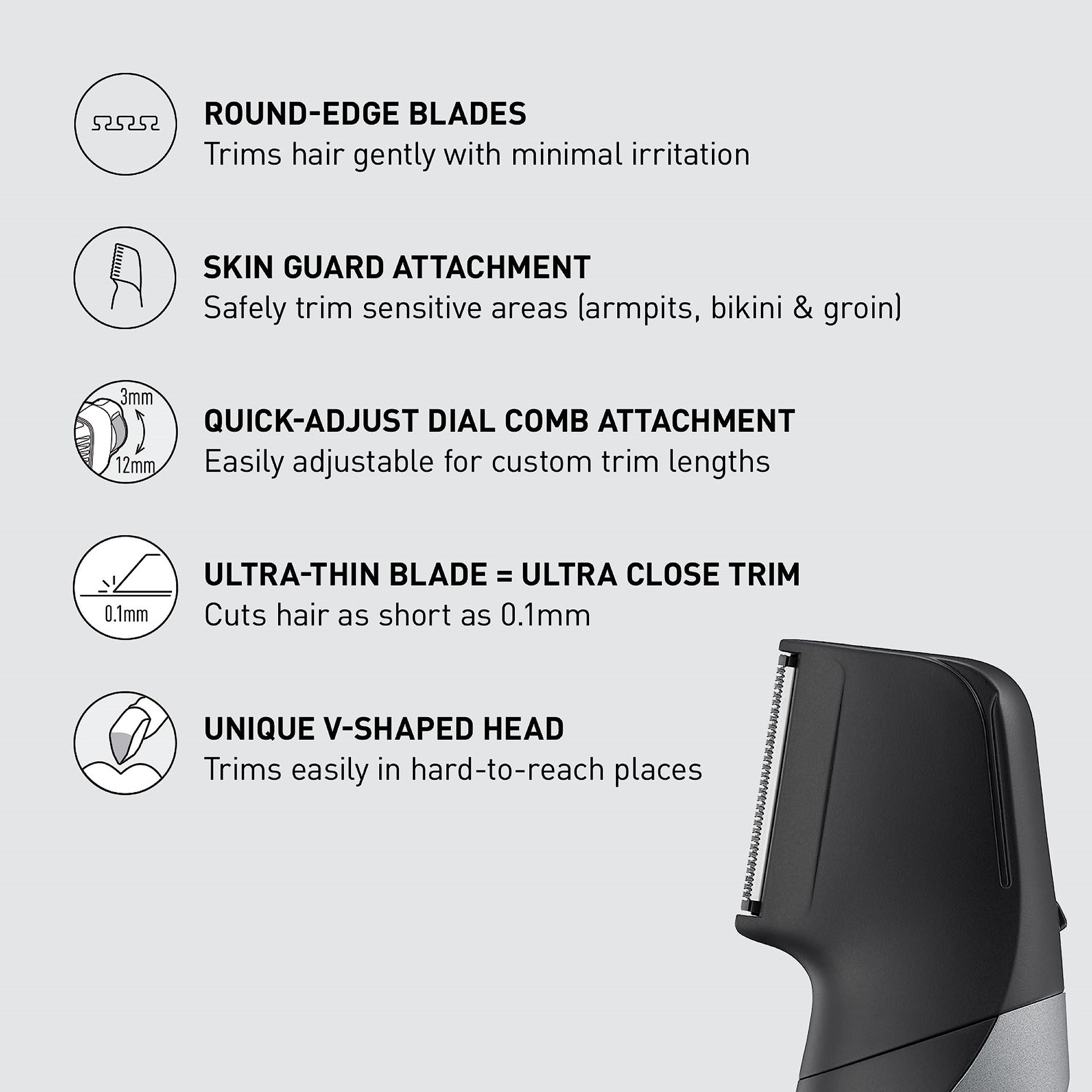 Panasonic Panasonic Body Groomer for Men and Women, Unisex Wet/Dry Cordless Electric Body Hair Trimmer with 2 Comb Attachments, Multi-Directional Shaving in Sensitive Areas - ER-GK80-S (Black)