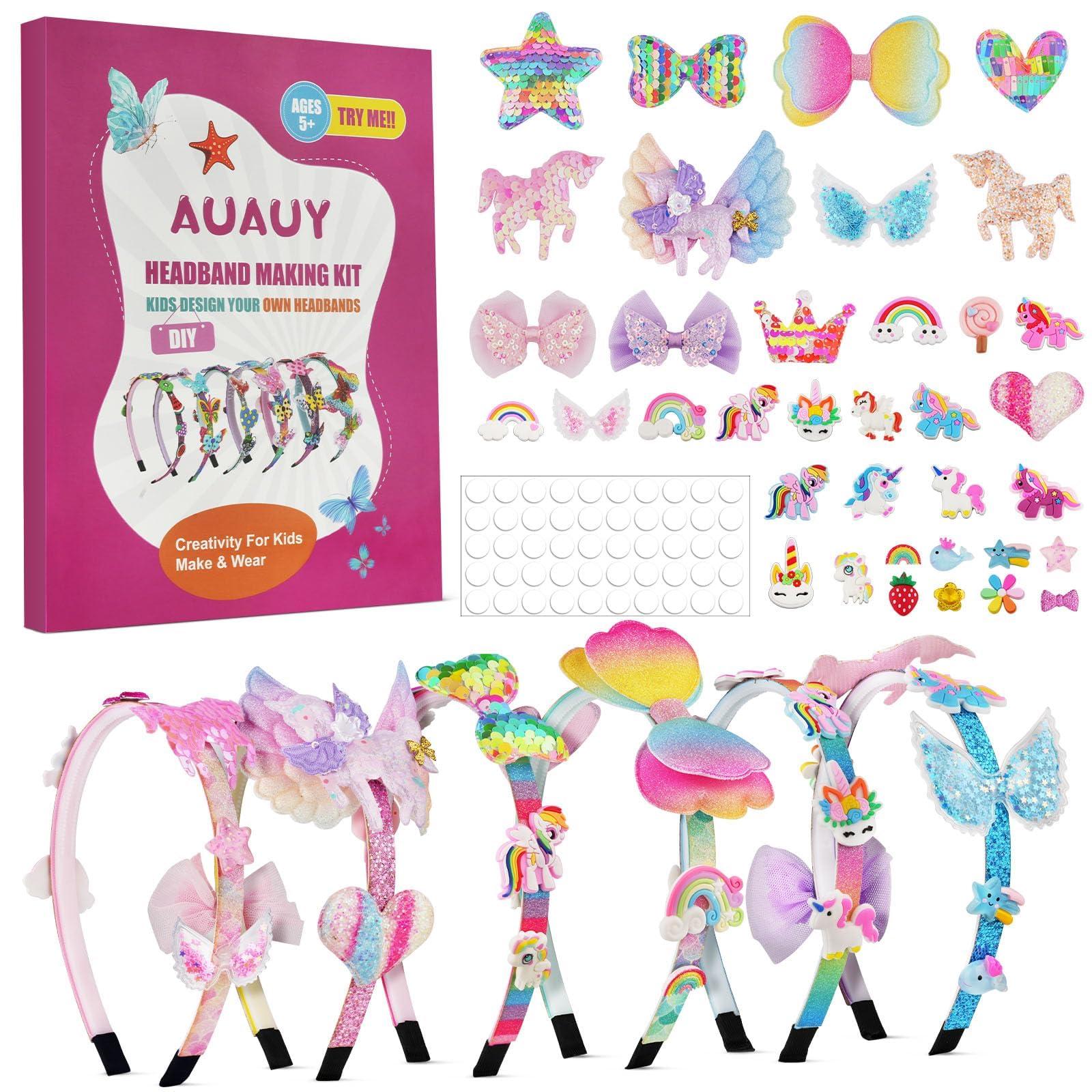 AUAUY AUAUY Girly Headbands Making Kit for Girls, Fashion DIY Band Hair Accessories for Girls Age 5+, Creative Unicorn Headband Making Kits Toys for Kids Girls Age 5-12 Birthday Gifts & Presents