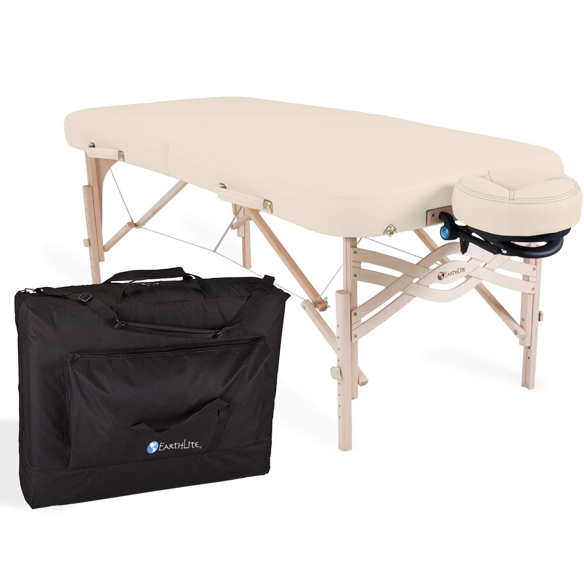 EarthLite EARTHLITE Premium Portable Massage Table Package SPIRIT - Spa-Level Comfort, Deluxe Cushioning incl. Flex-Rest Face Cradle & Strata Face Pillow, Carry Case (30/32 x 73) - Made in USA, Vanilla