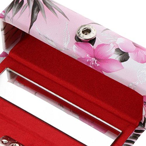 Generic SGerste Leather Lipstick Case Holder With Mirror,Chinese Traditional Flower Design Makeup Jewelry Holder Box Lip Balm Carry Case Travel - Light Pink, as described