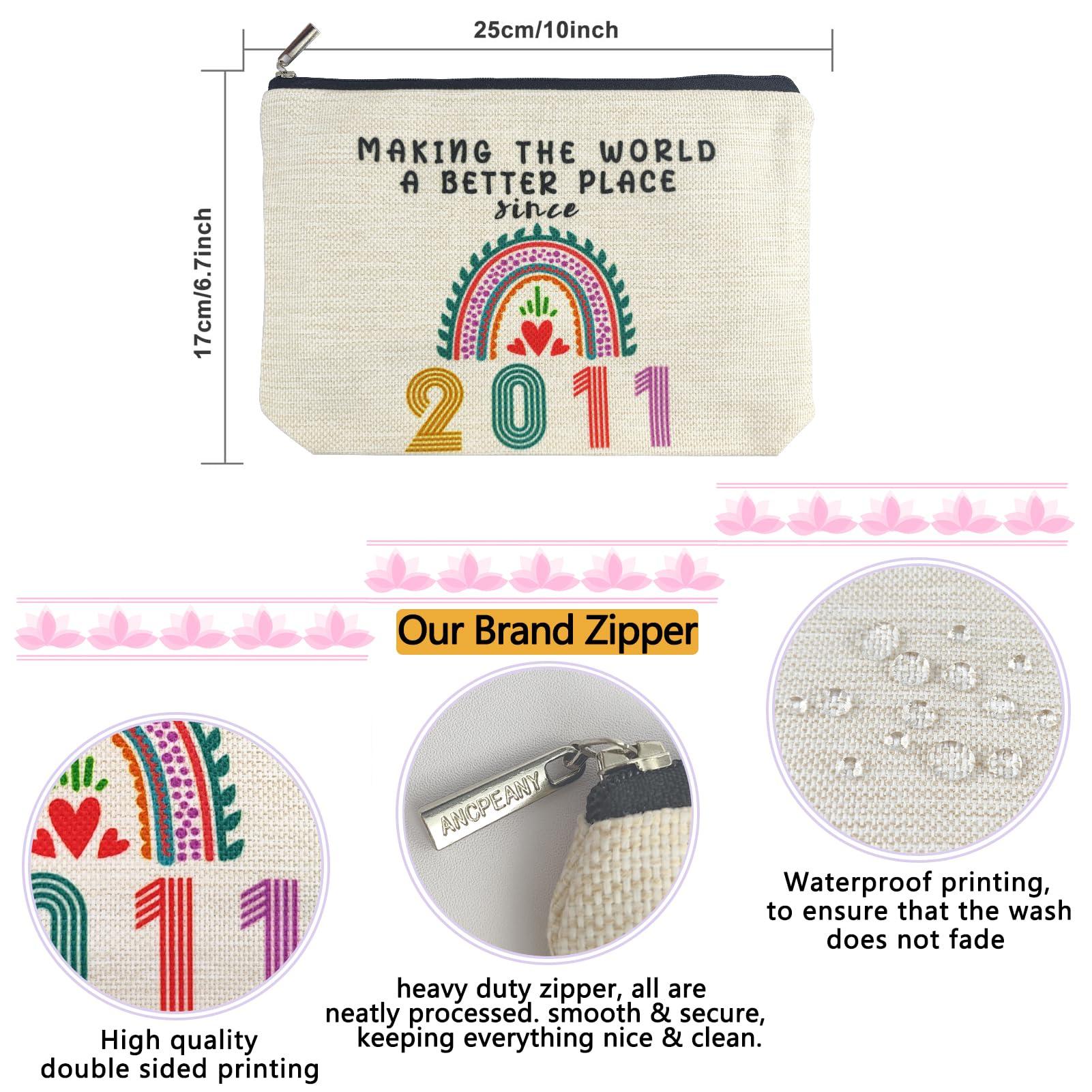 ancpeany 13 Year Old Girl Gift Ideas, 13th Birthday Gifts for Teenage Girls, Funny 2011 Birthday Decorations Makeup Bags for Her, Sister, Daughter, Niece, Cute Cosmetic Travel Pouch for Teen Girls Trendy Stuff