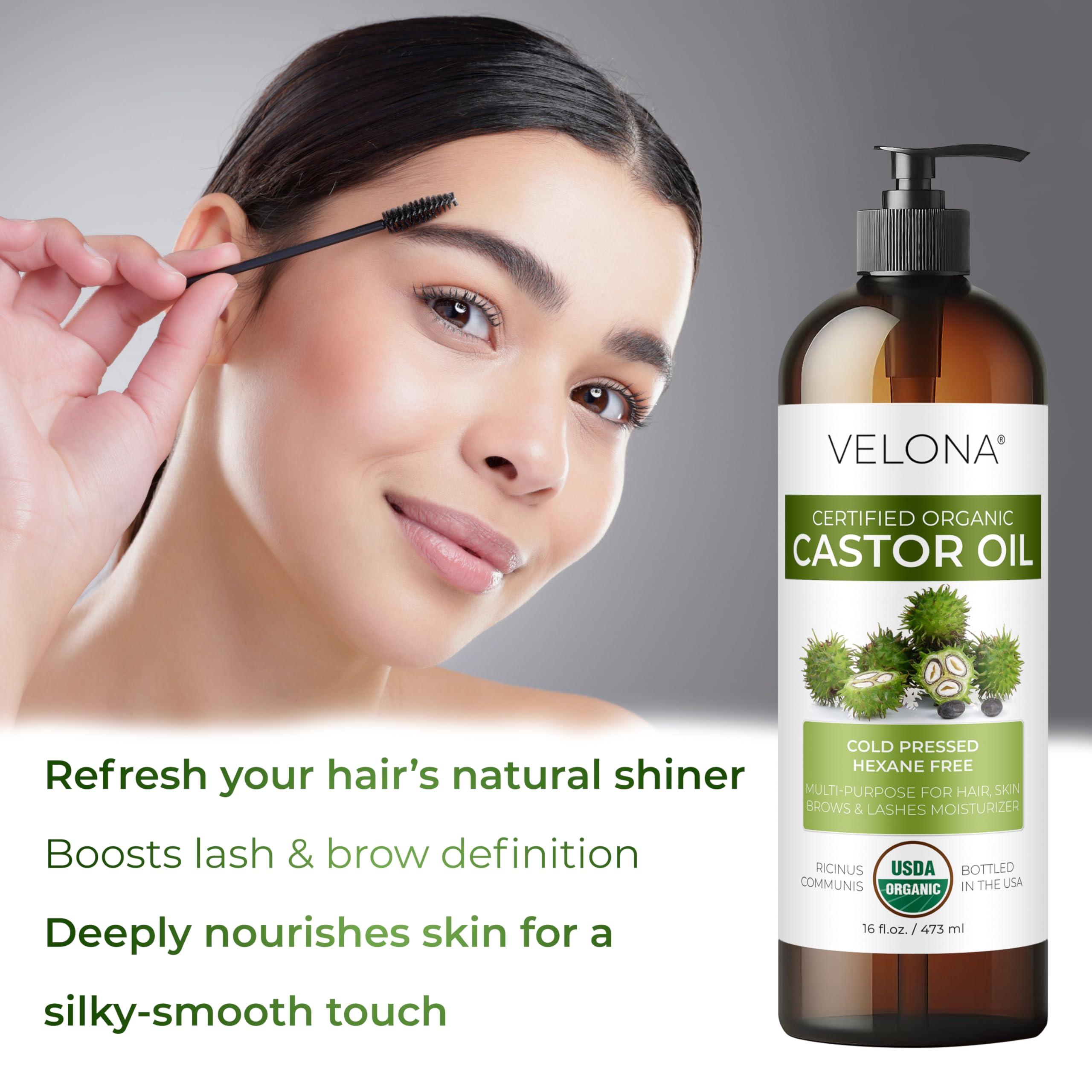 velona velona USDA Certified Organic Castor Oil - 32 oz | For Hair Growth, Boost Eyelashes, Eyebrows | Cold pressed, Natural Oil, USP Grade | Hexane Free, Lash Serum, Caster