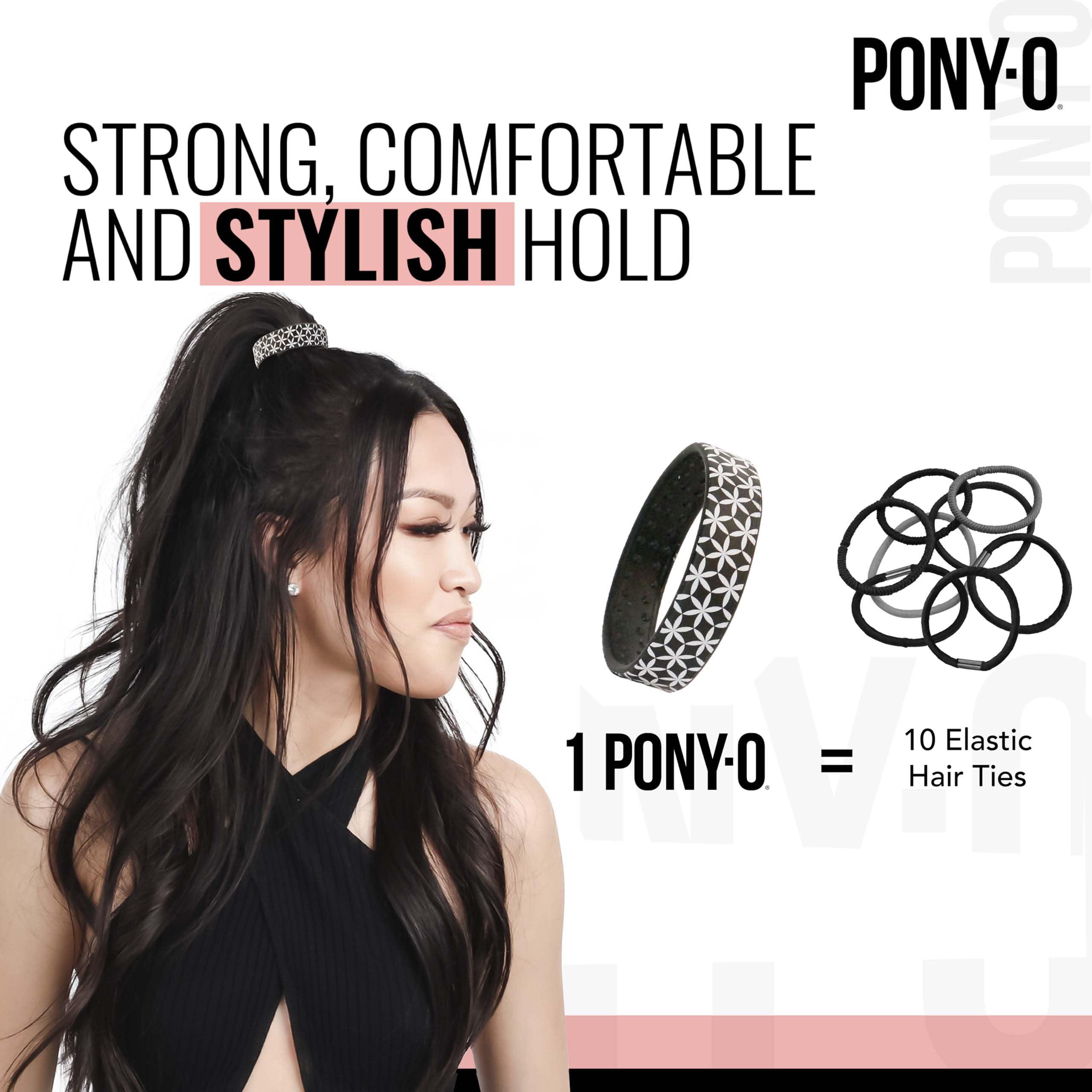 PONY-O X-Large PONY-O for Extra Thick, Heavy or Poofy Curly Hair - PONY-O Revolutionary Hair Tie Alternative Ponytail Holders - 2 Pack Black Original Patented Hair Styling Accessories