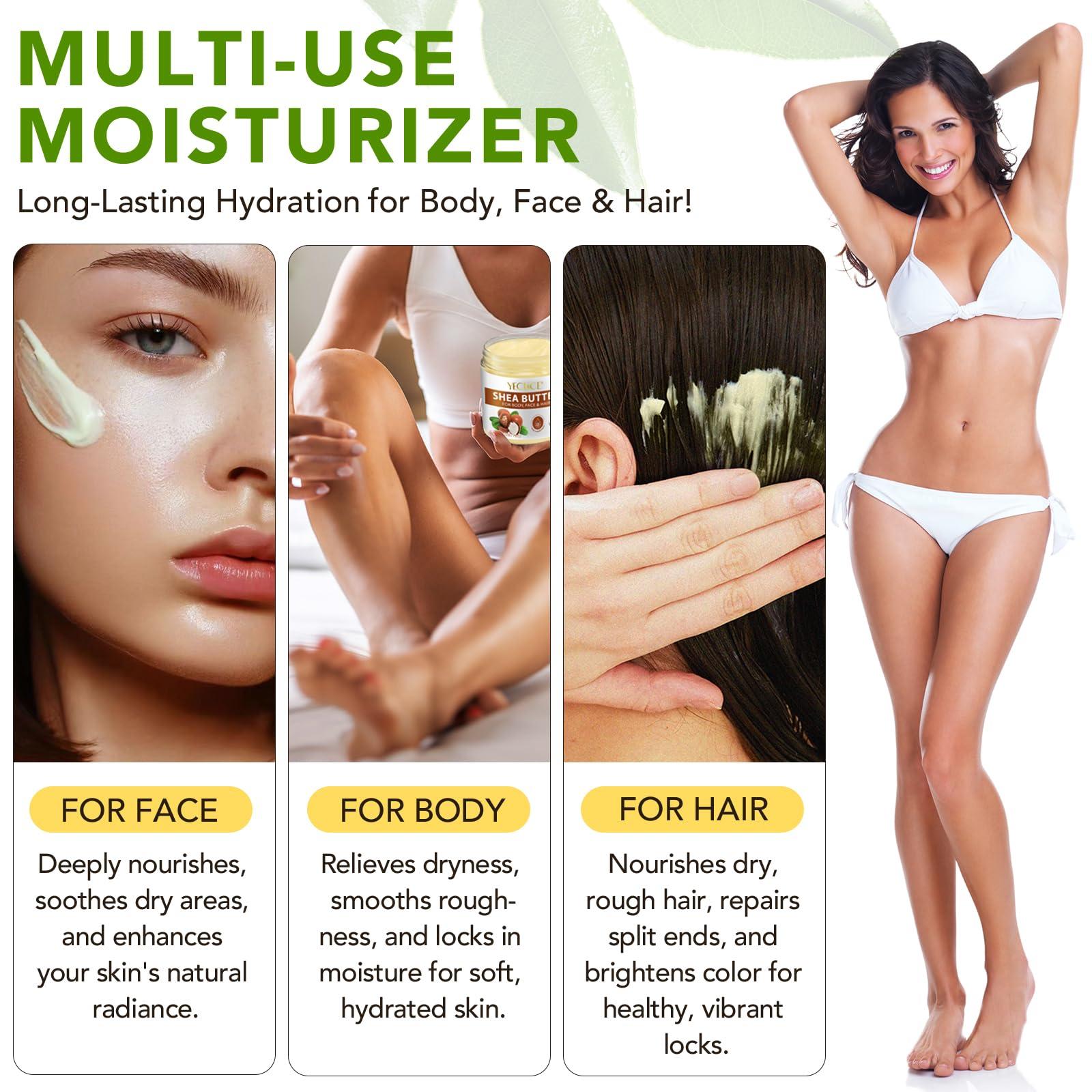 Btefls Pure Organic Shea Butter Raw, Unrefined Body & Face Butter - 100% Natural Vitamin A, E & F - Long-Lasting Hydration for Dry Skin, Hair Care, 7.8 oz