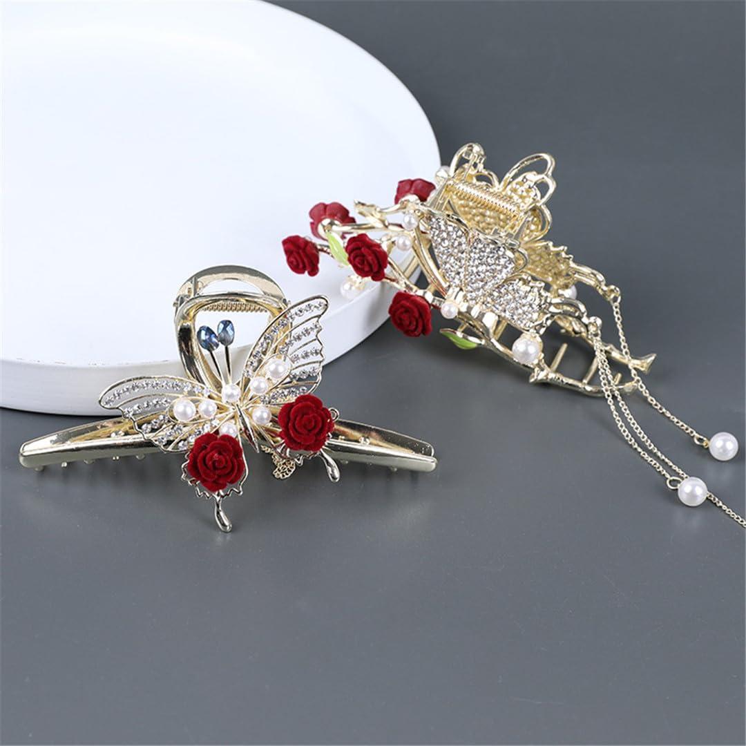 Hcclijo Retro Rose Pearl Grab Clip Tassel Ponytailtail Clip Clip diamond Ladies Hair Accessories Clip