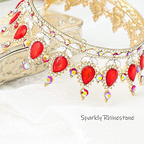 Fairyu Fairyu Baroque Queen Crowns and Tiaras Vintage Red Rhinestone Bride Wedding Crowns Bridal Tiaras Birthday Crown Headband Tiara for Women and Girls (Red)