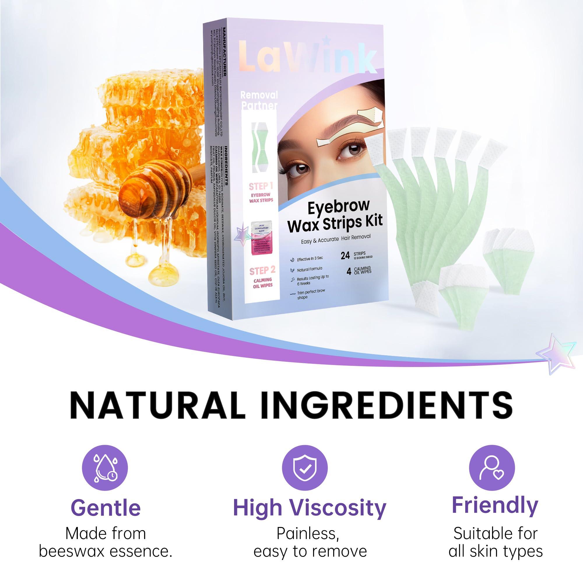 LAWINK Eyebrow Wax Strips Kit Facial Wax Strips for Hair Removal 24 Strips 4 Calming Oil Wipes Mouth waxing wax Eyebrow hair removal Facial Hair Removal for Women LAWINK (Eyebrow)