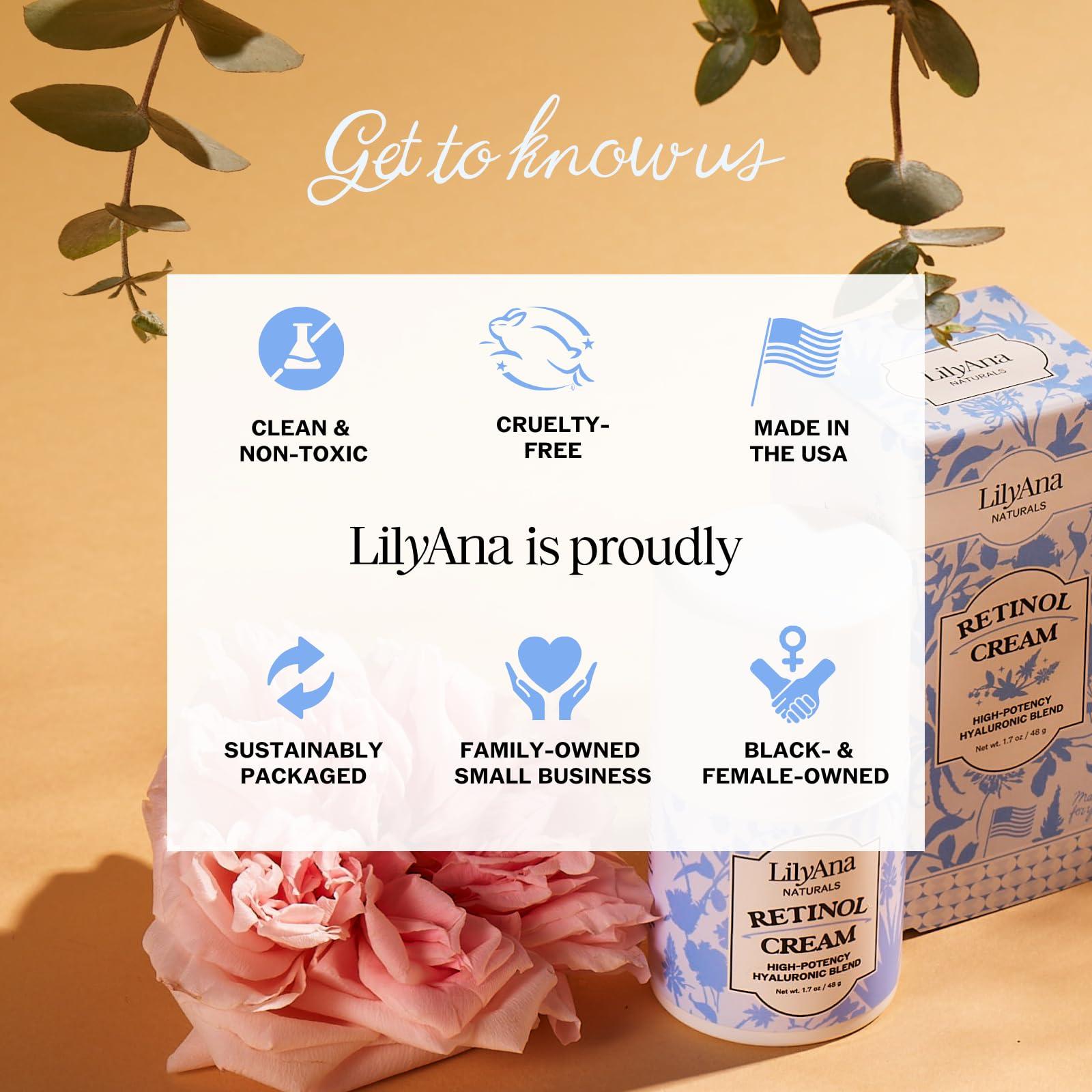 LilyAna Naturals LilyAna Naturals Retinol Cream - Anti-Aging Moisturizer for Face & Neck, Made in USA, Wrinkle Reduction - 1.7oz, 2 Pack