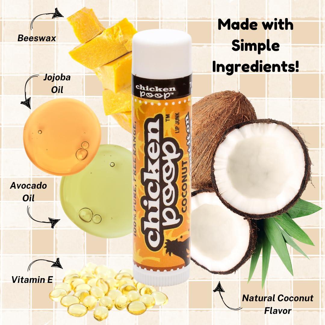 Simone Chickenbone Chicken Poop Lip Balm Simone Chickenbone Coconut 100% Natural Moisturizer for Dry Chapped Lips, 0.15 oz (Pack of 4)