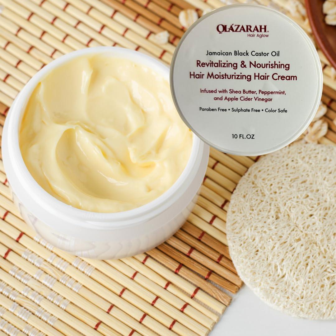 OLAZARAH OLAZARAH Jamaican Black Castor Oil Revitalizing & Nourishing Hair Moisturizing Hair Cream, Infused with Shea Butter, Peppermint, and Apple Cider Vinegar, 10 Fl. oz