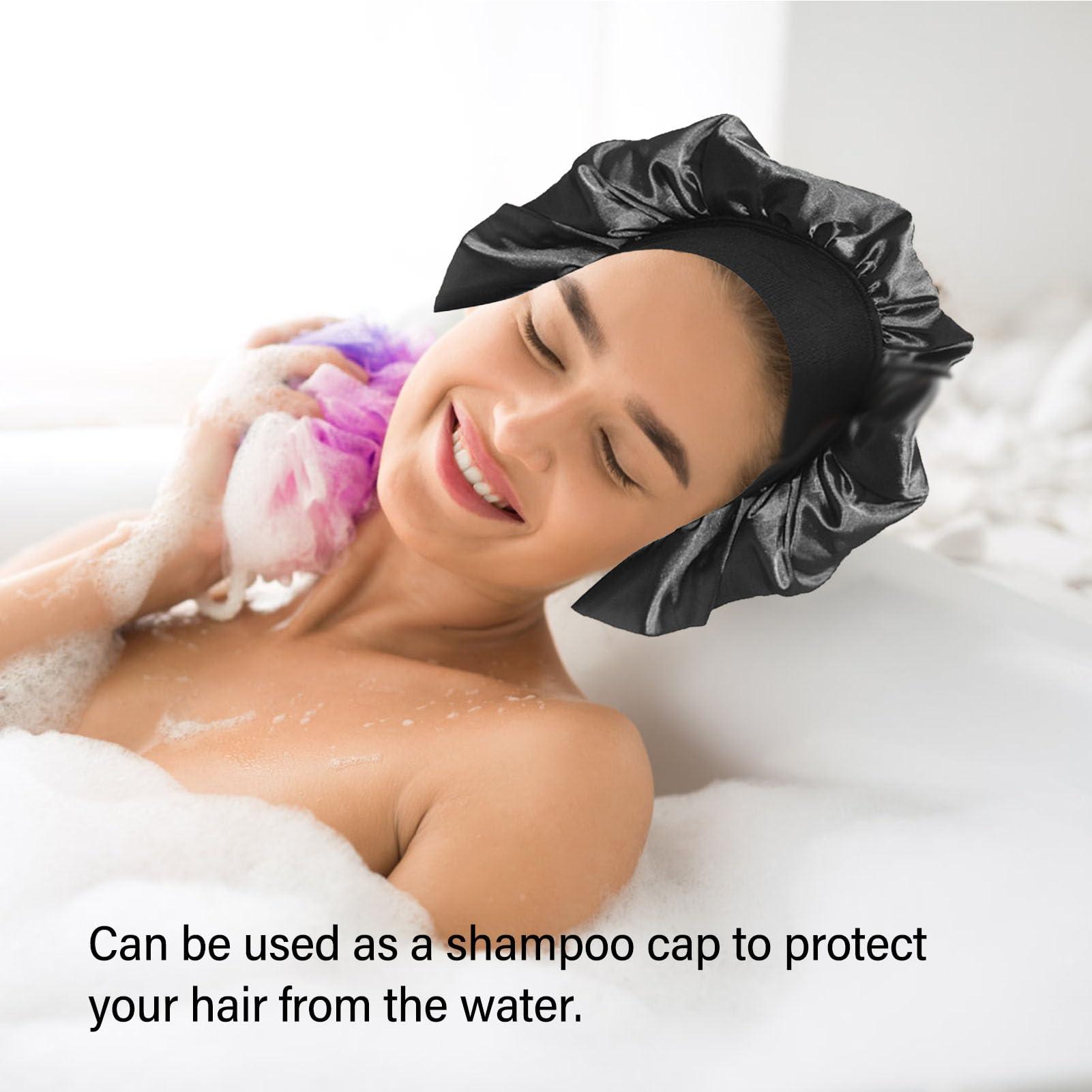 Kuuleyn Kuuleyn Waterproof Bath Caps Shower Caps Black Shower Caps Wide Brim Shower Caps Reusable Bath Hair Cap for Ladies Men and Kids