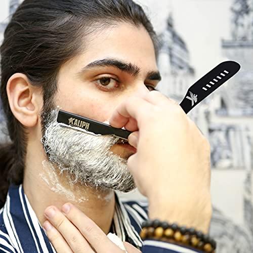 KALIPH Kaliph Professional Straight Razor For Men - Premium Pack of 2 Straight Edge Barber Razor With 100 Blades - Smooth Shaving Men's Manual Cut Throat Shaver Safety Kit (Black)