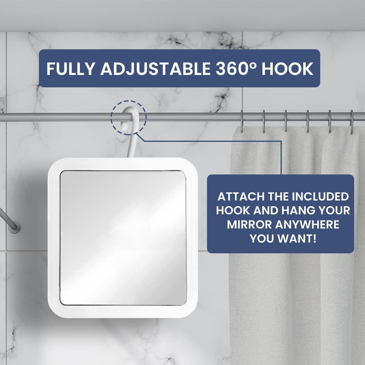 MIRRORVANA MIRRORVANA Hangable Fogless Shower Mirror for Shaving with 360 Swivel Hook for Hanging - Anti Fog and Shatterproof 6.3\" x 6.3\" Surface