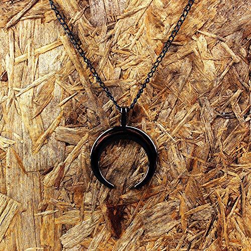 Doubnine Doubnine Black Crescent Necklace Chain Double Horn Pendant Gothic Punk Steampunk Women Fashion Halloween Accessories