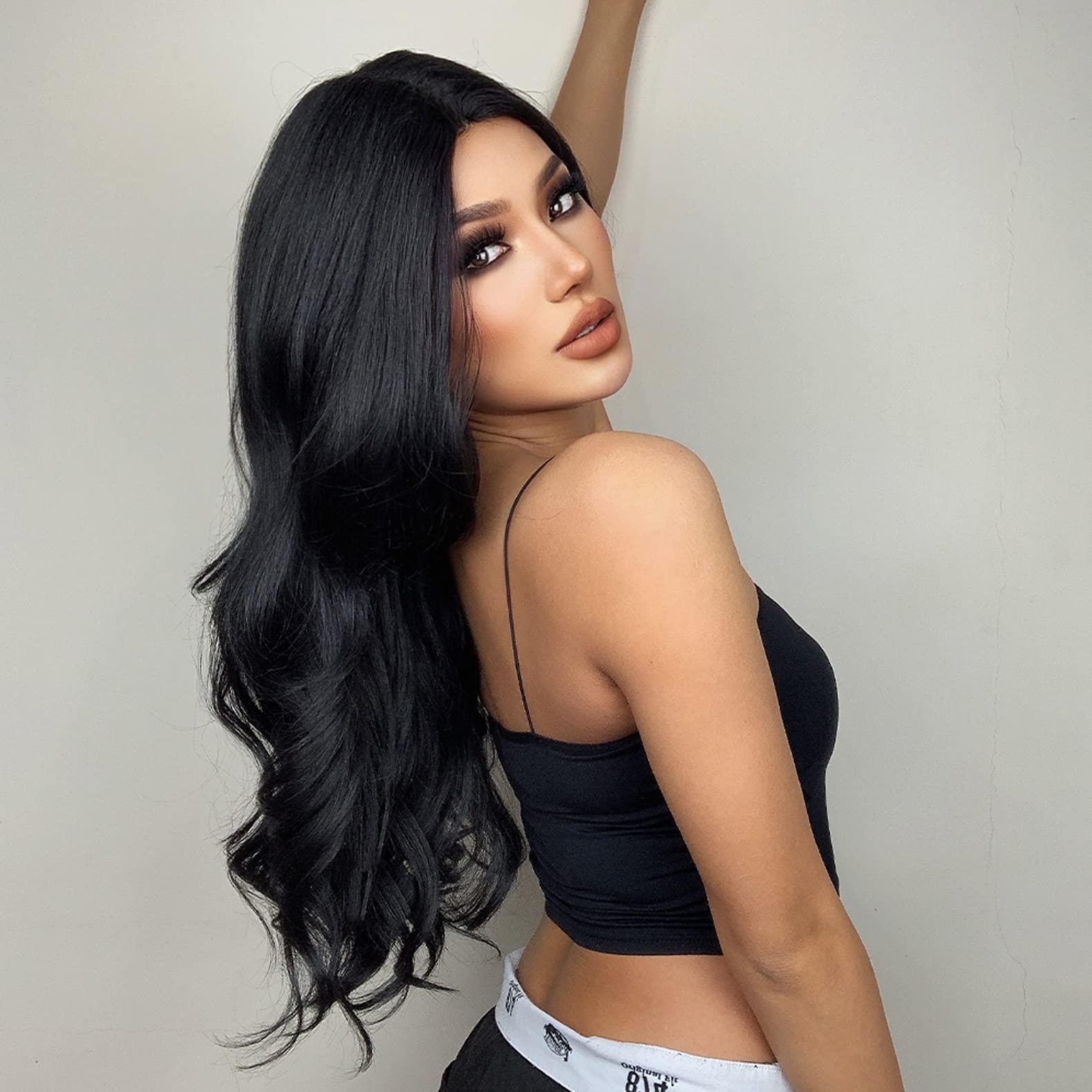 PATTNIUM PATTNIUM Black Wig for Women Long Wavy Black Hair Wigs Middle Part Black Wigs Heat Resistant Synthetic Wig