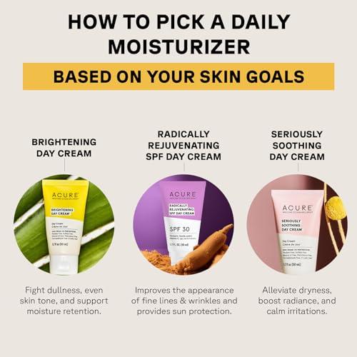 Acure Acure Radically Rejuvenating SPF 30 Day Cream - Anti-Aging Sun Protection with Turmeric, Ferulic Acid & Vitamin C - Antioxidant Support, Calms and Soothes Skin - 100% Vegan - 1.7 Fl Oz, Scented