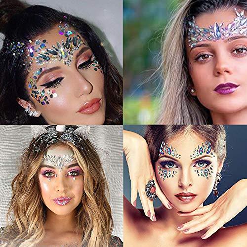 Bowitzki Halloween Face Jewels Festival Design Women Mermaid Face Gems Rhinestone Crystals Stickers Eyes Body Temporary Tattoos 4 Sets Design A