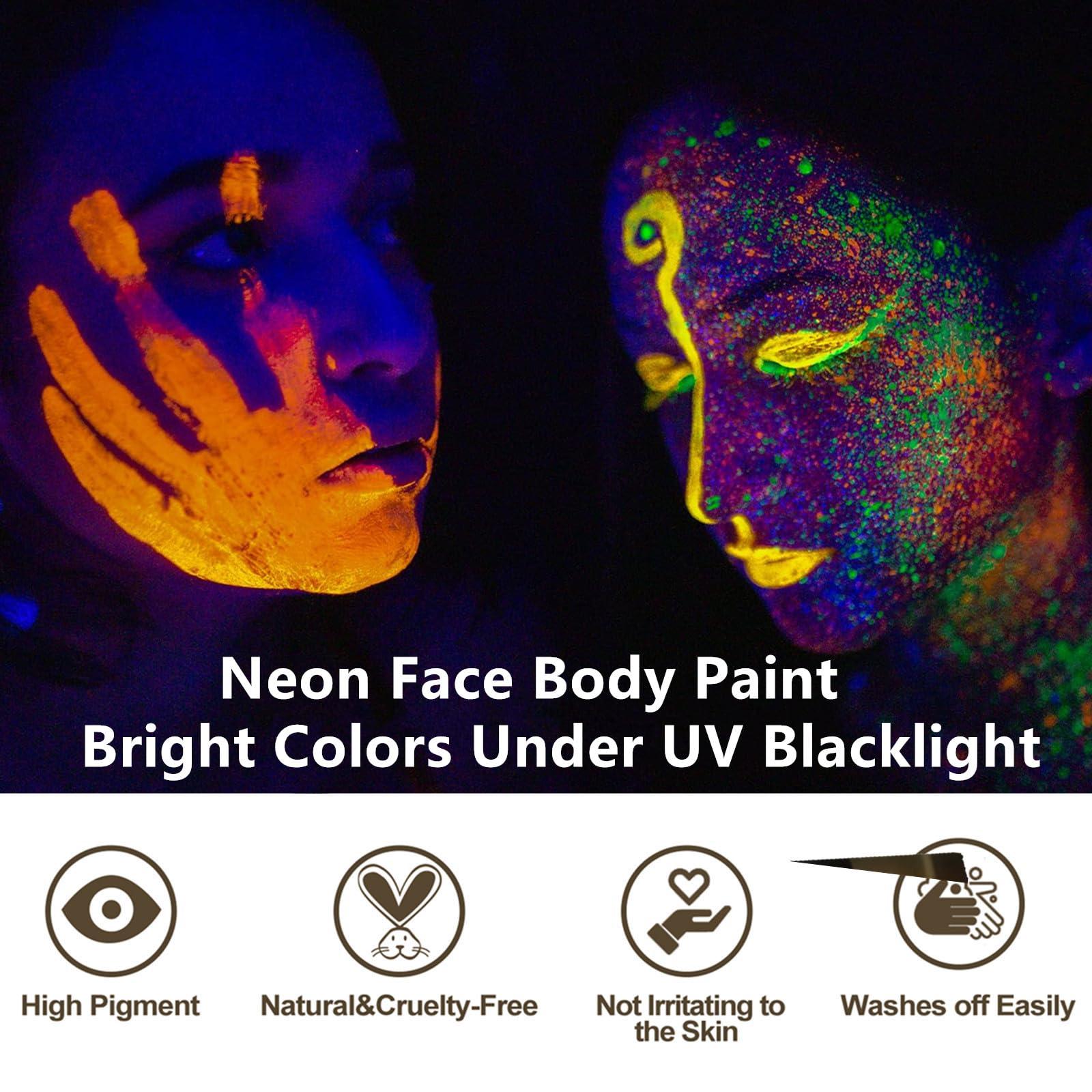 Go Ho Go Ho UV Blacklight Neon Orange Face Body Paint,Water Based Bright Color Neon Fluorescent Body Paint with Cushion Applicator,Glow In The Dark Under UV Lighting Party Halloween Makeup Washable