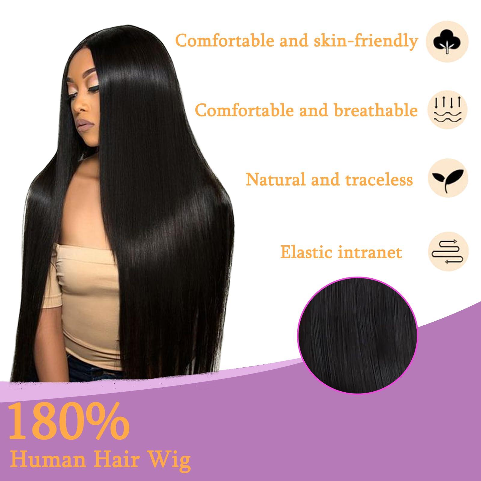 AYMMOLI 26 Inch Straight Lace Front Wigs Human Hair Pre Plucked 180% Density Glueless Wigs Human Hair 13x4 HD Transparent Human Hair Lace Frontal Natural Hairline Brazilian Virgin Hair for Women Natural