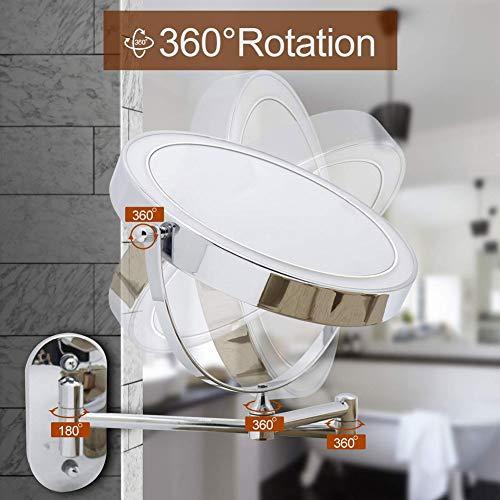 Suuim Wall Mounted Makeup Mirror 5X Magnification Double Sided Folding Led Bathroom Mirror with 3 Color Lights Retractable 360Swivel Illuminated Vanity Mir