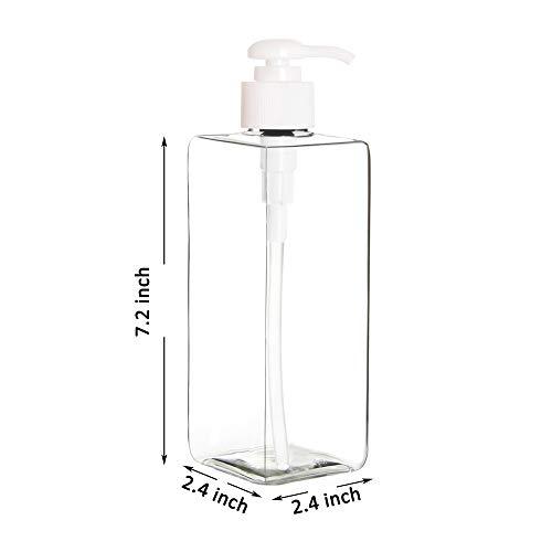 Youngever Youngever 5 Pack 16 Ounce Plastic Pump Bottles, Refillable Square Plastic Pump Bottles for Dispensing Lotions, Shampoos and More (Clear)