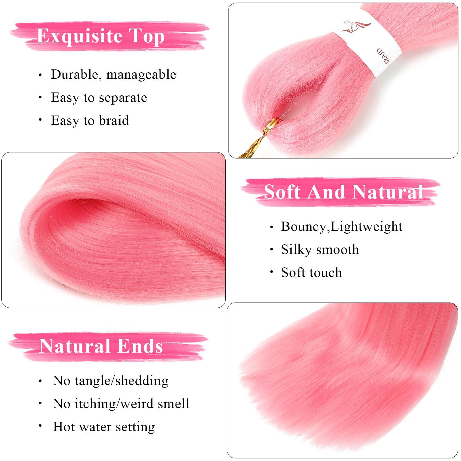 FIRSTCYH HAIR Pre Stretched Braiding Hair 30 inch Pink Braiding Hair for Black Women 8Packs Crochet Boho Braiding Hair Non Toxic (30 Inch(8packs), Pink)