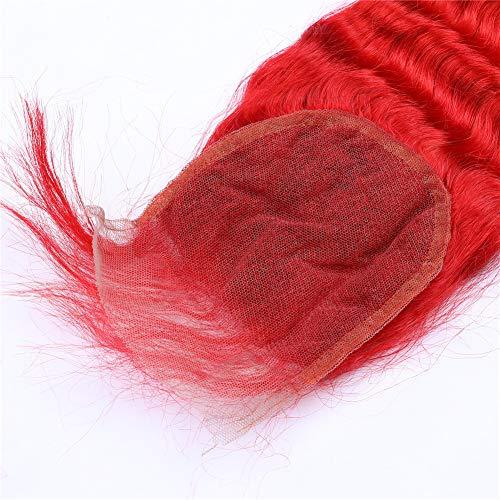 General Peruvian Red Color Human Hair Bundles with Closure 4 with 4 Inches Deep Wavy Mixed Length Virgin Double Drawn Hair Weft
