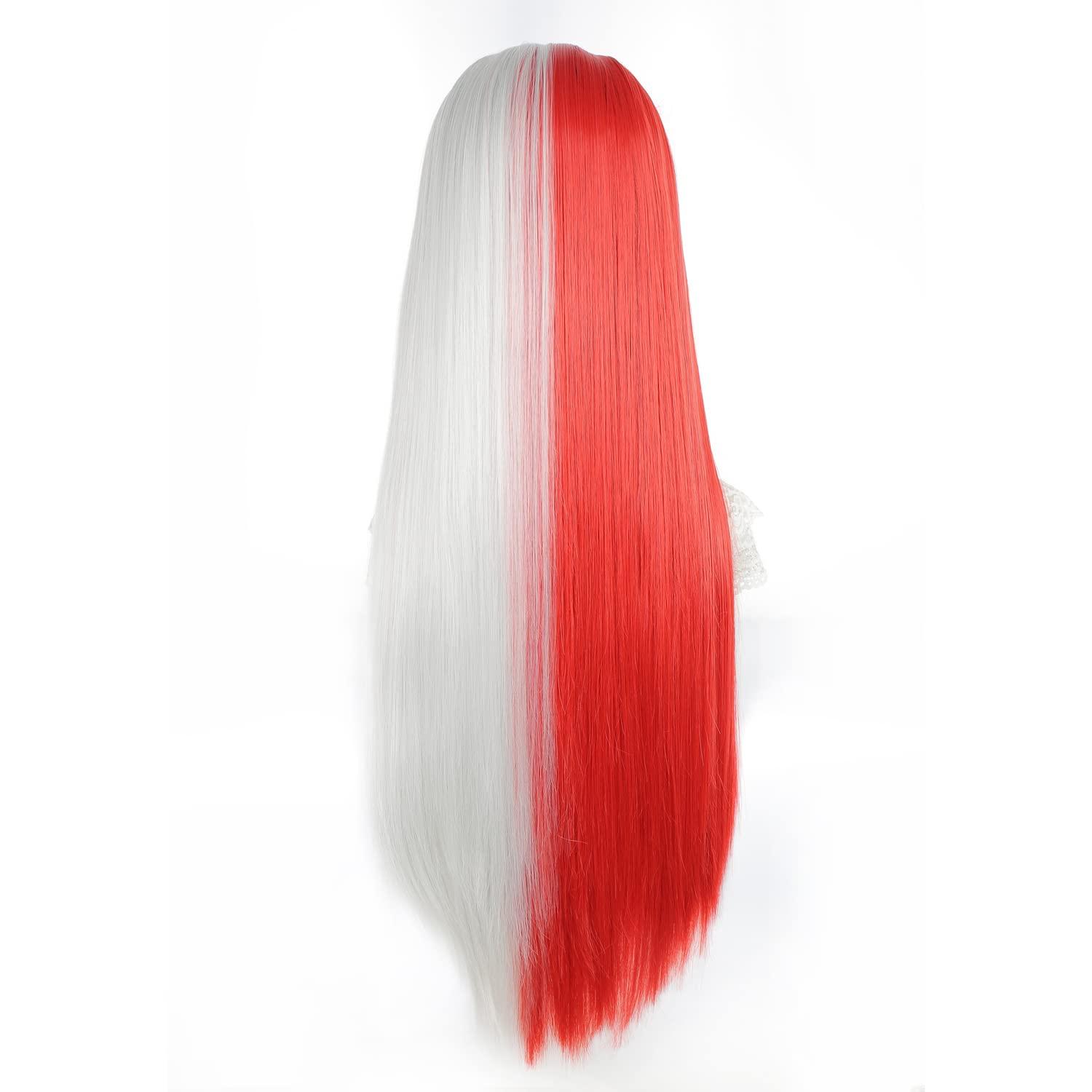 Styler Styler Half White Half Red Wig with Bangs, Long Straight Anime Cosplay Wig for Women, Heat Resistant Synthetic Halloween Hair Wigs