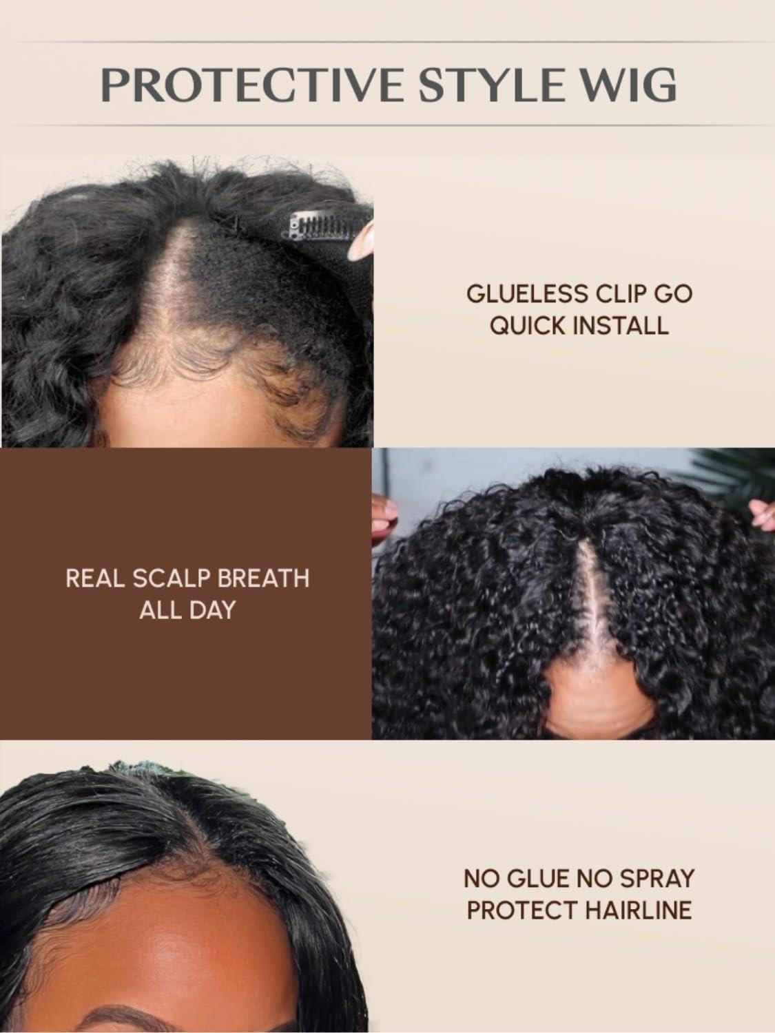 Beauty Forever Beauty Forever V Part Wig Human Hair Curly EasiContour Vpart Wigs No Leave Out Glueless Upgraded U Part Wigs for Women Clip In Half Wig None Lace Front Wigs Natural Color 150% Density 20inch