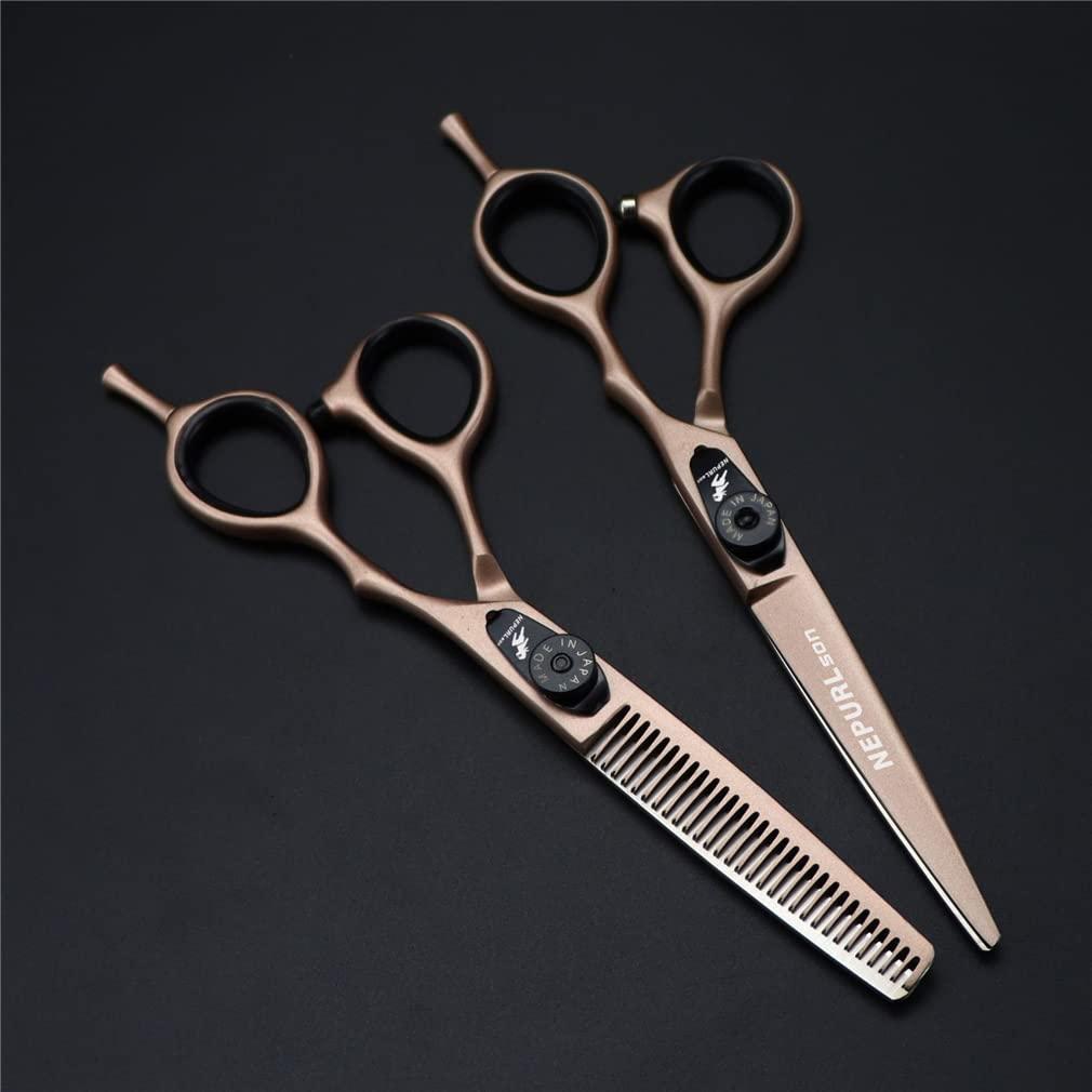 KOAIEZ KOAIEZ 5.5/6.0 Inch Gold Salon Barber Hairdressing Shears Set, Stainless Steel Barber Shears (Cutting Scissors + Thinning Scissors), for Women, Men and Hairdressers,5.5 Inch