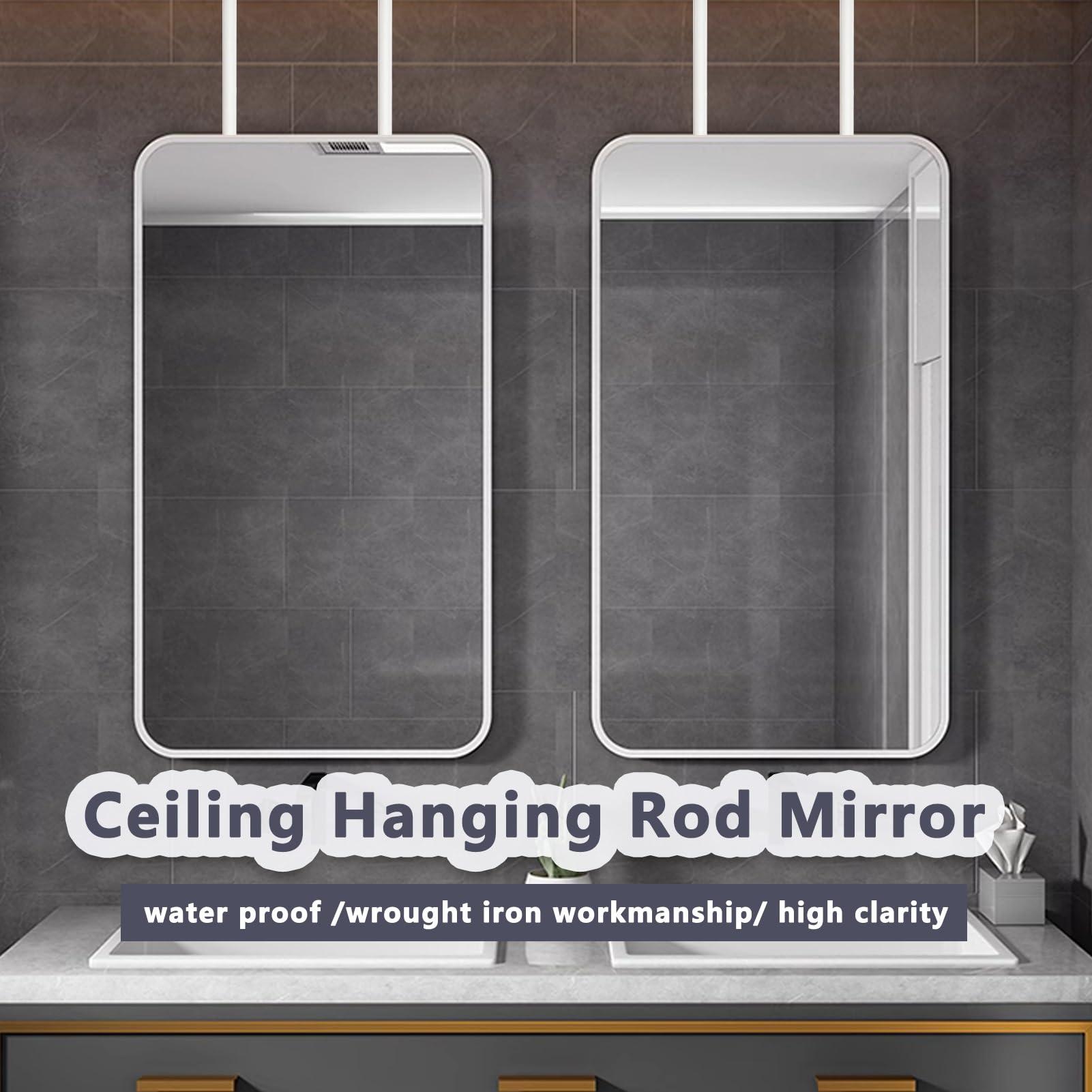 Gaommini Gaommini Ceiling Mounted Hanging Mirror Square with White Metal Frame and Double Boom, Bathroom Mirrors Large Rectangle Mirror for Vanity Makeup Shaving (Size : 40cmx60cm)