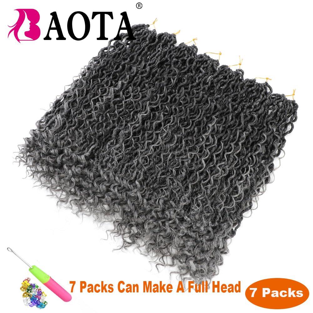BAOTA Goddess Locs Crochet Hair 22 Inch 7 Packs Ombre Gray Crochet Hair Boho Locs Pre Looped Faux Locs Crochet Hair for Women Curly Crochet Goddess Locs (T1B/Gray#)