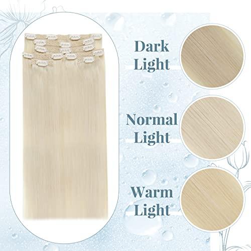 RUNATURE RUNATURE Blonde Clip in Hair Extensions Real Human Hair #800 White Blonde and #60 Platinum Blonde 10 Inch 80g