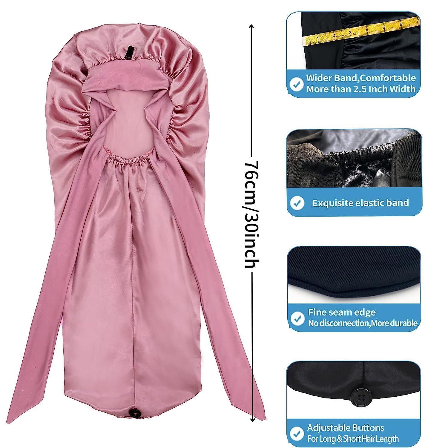 Isshin Beauty Satin Silk Bonnet Hair Cap: Long Bonnets with Elastic Tie Band Adjustable Straps Jumbo Size Sleep for Sleeping Comfortable - Stretchy Tie Band Bonnets for Women Long Braid Curly Hair No Slip-Off