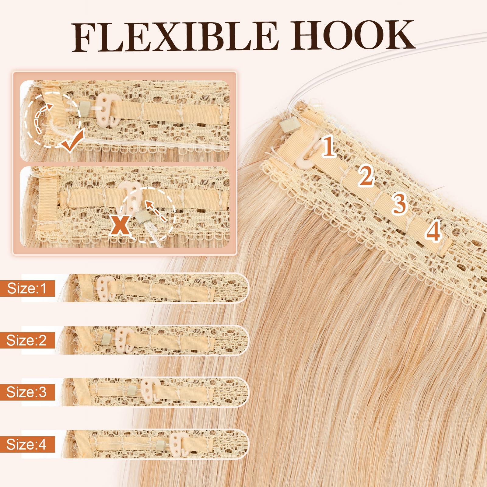 S-noilite Halo Hair Extensions Real Human Hair,S-noilite Halo Hair Extensions,Halo Hair Extension for Women,100% Human Hair Halo Extensions,Halo Hair 70g/20inch 18P613 Gold Blonde Mixed Bleach Blonde